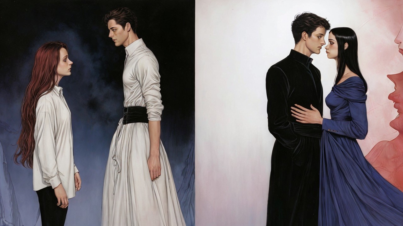Contrasting Scenes of a Couple in Different Outfits