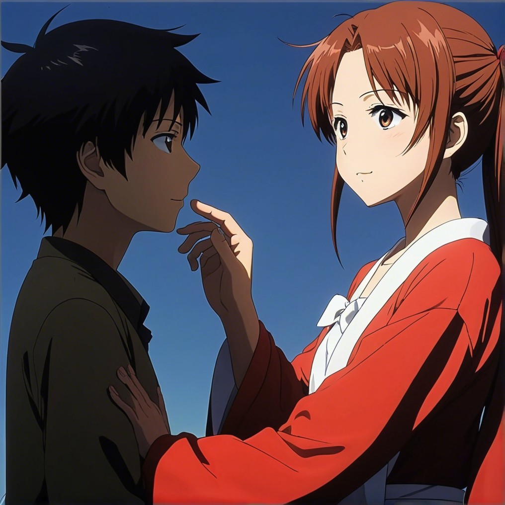 Young Couple in Traditional Kimono in Serene Setting