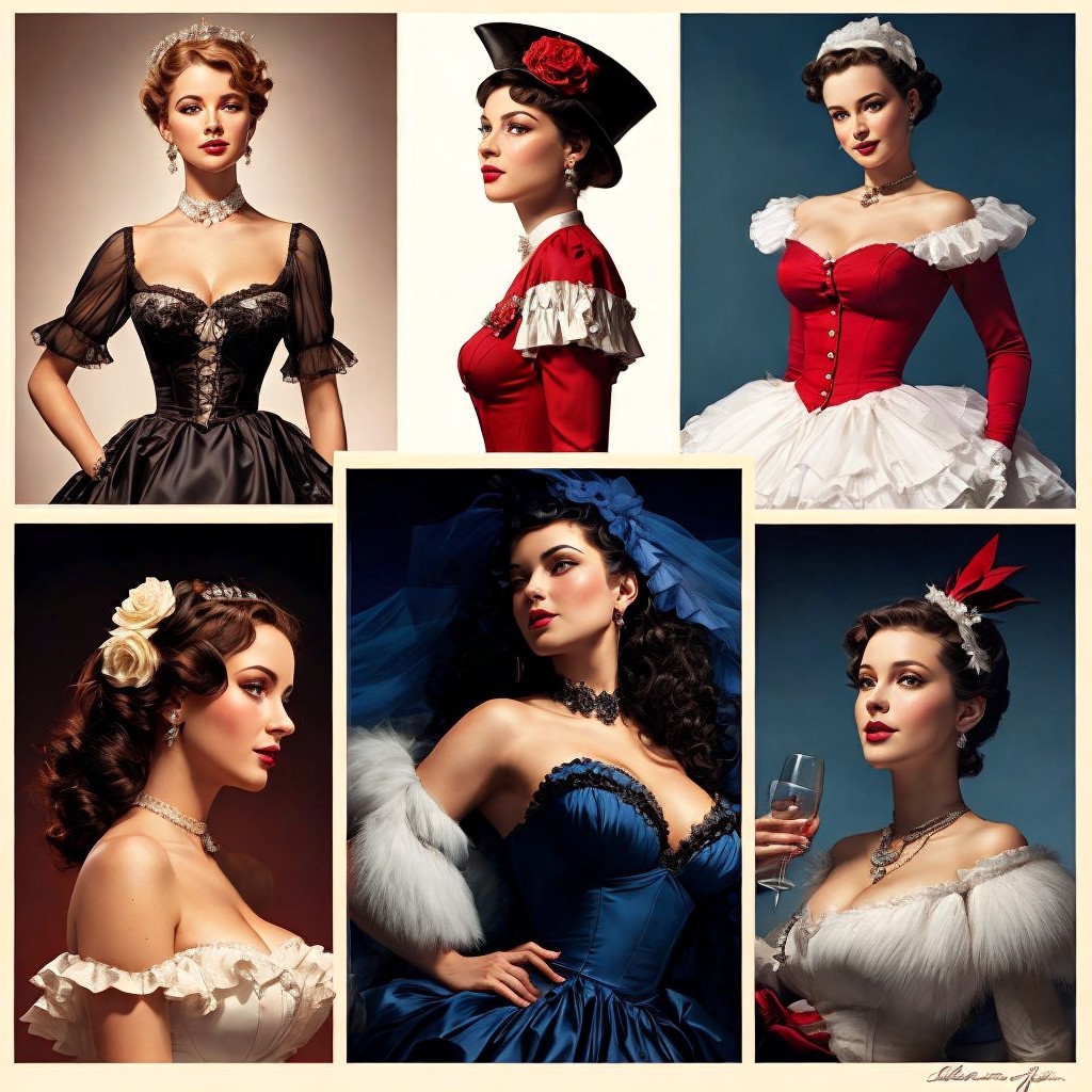 Vintage Fashion Collage of Elegant Women in Dresses