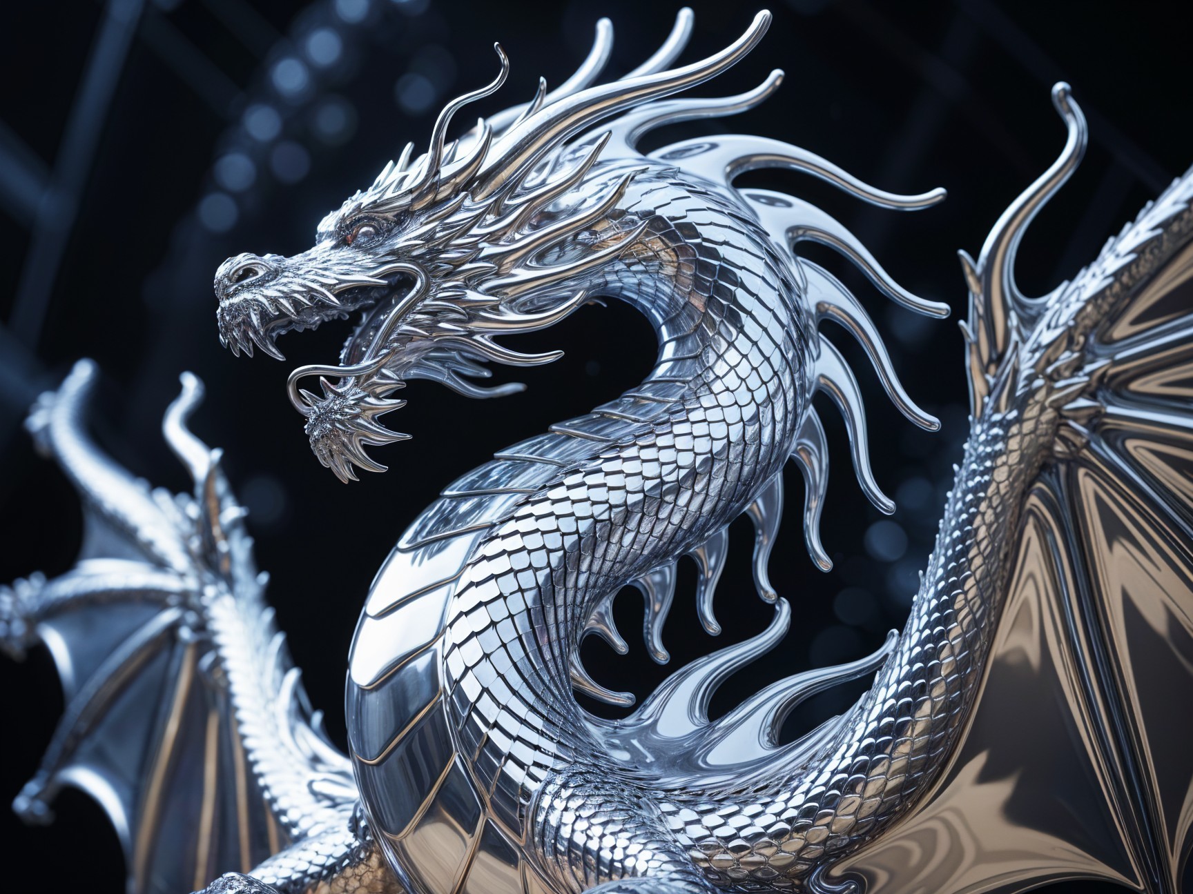 Intricate Metallic Dragon Sculpture with Dynamic Pose