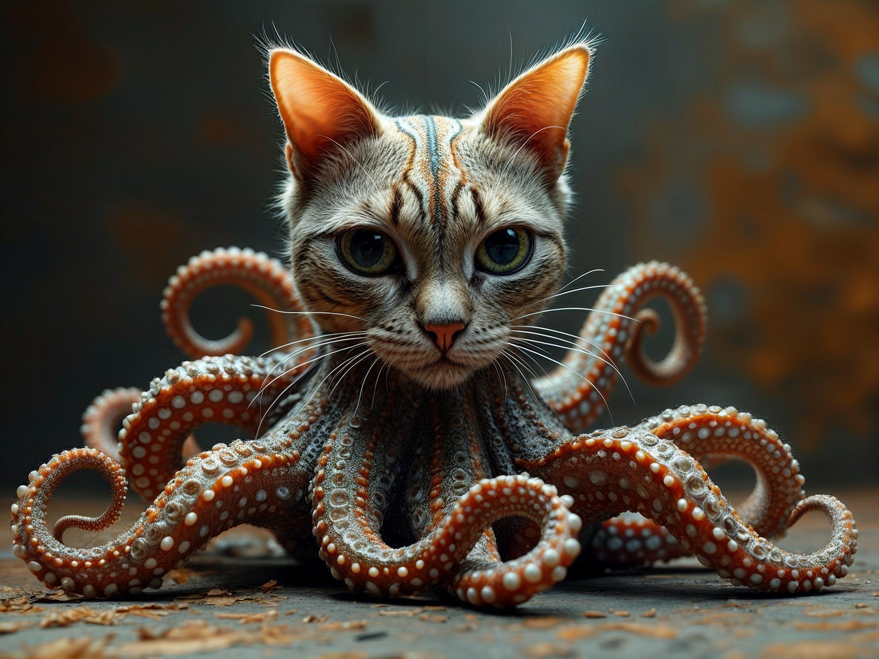 Whimsical Cat-Octopus Creature with Striped Features
