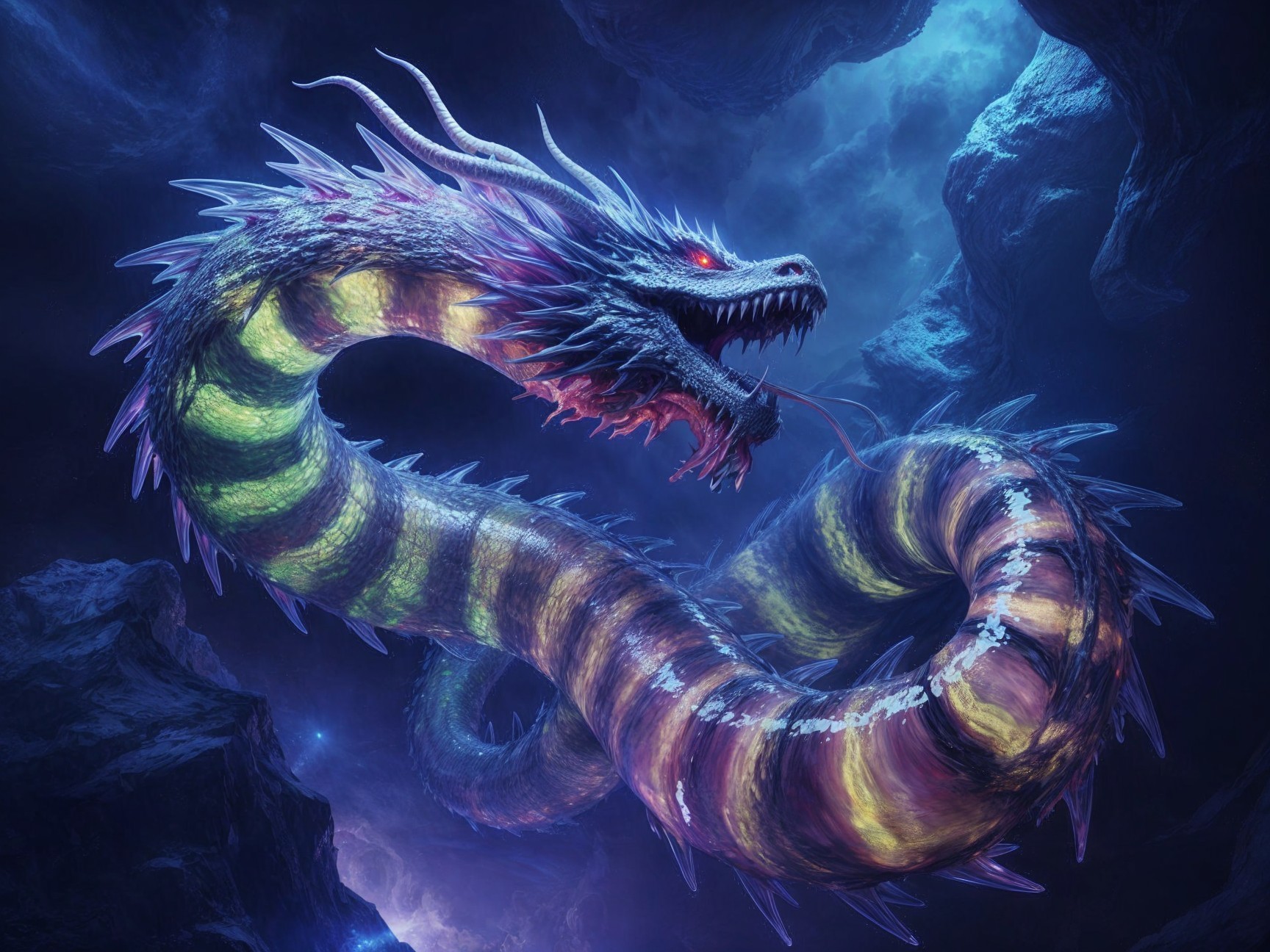 Dragon-like Serpent in a Mystical Cavern