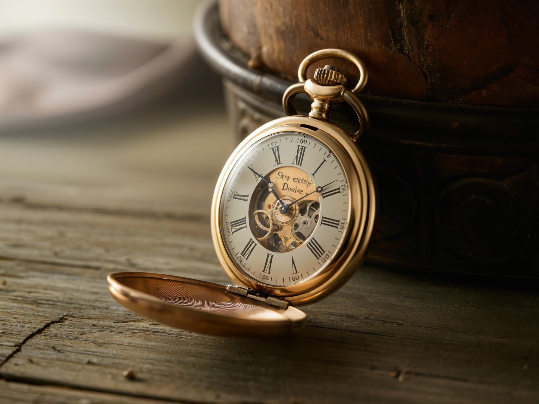 Vintage Gold Pocket Watch on Rustic Wooden Surface