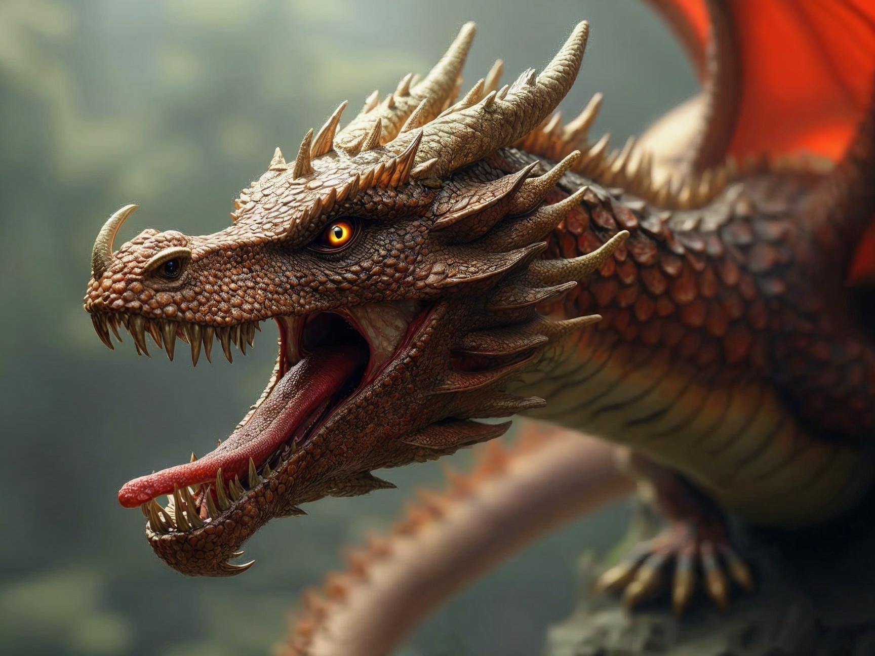 Fierce Dragon in Misty Forest with Jagged Scales