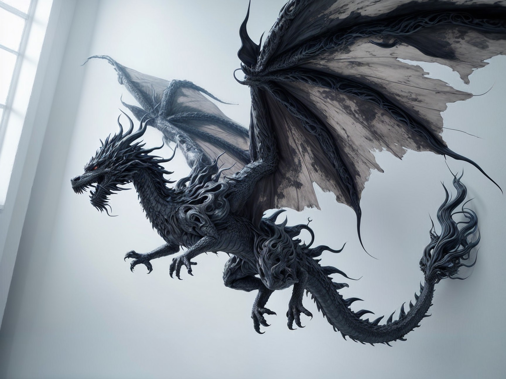 Majestic Black Dragon with Intricate Patterns and Wings