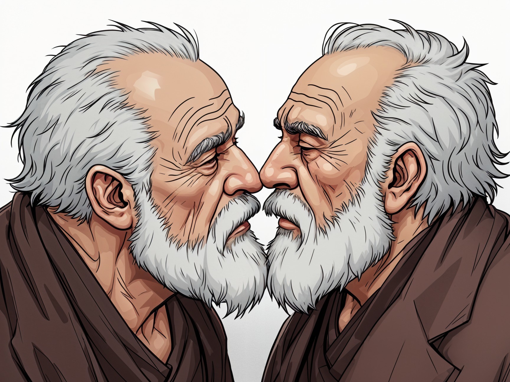 Elderly Men with White Hair and Serious Expressions