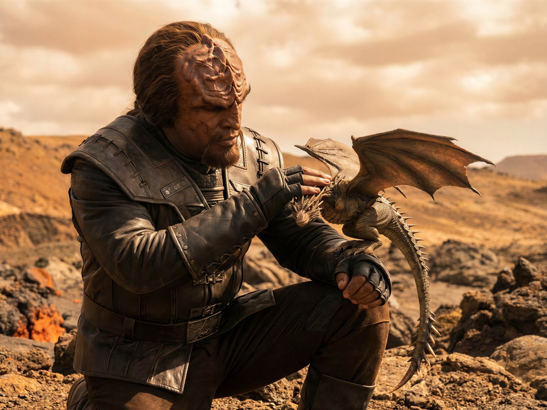Klingon with Dragon on Alien Desert Planet