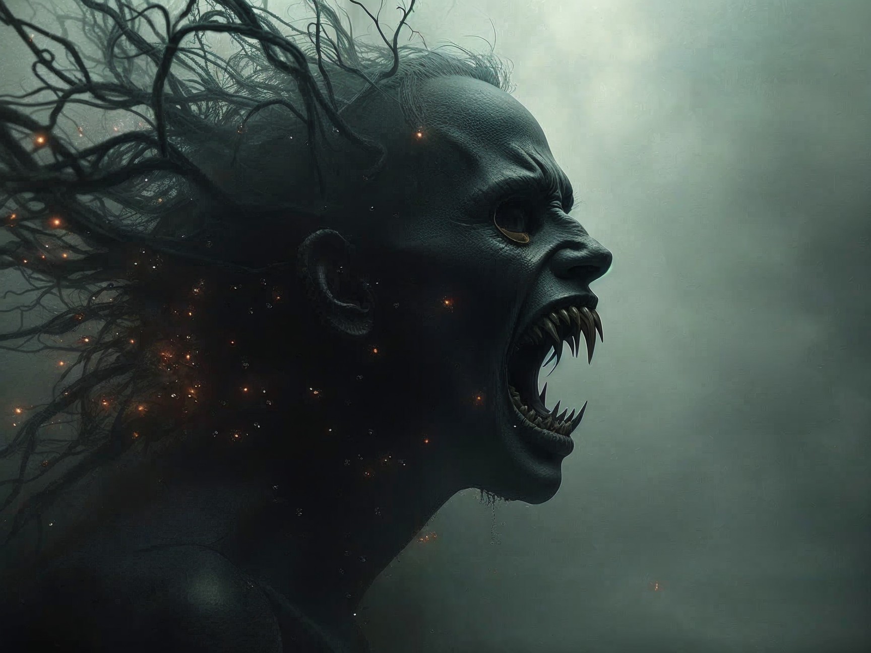 Dark Haunting Figure with Eerie Atmosphere and Mist