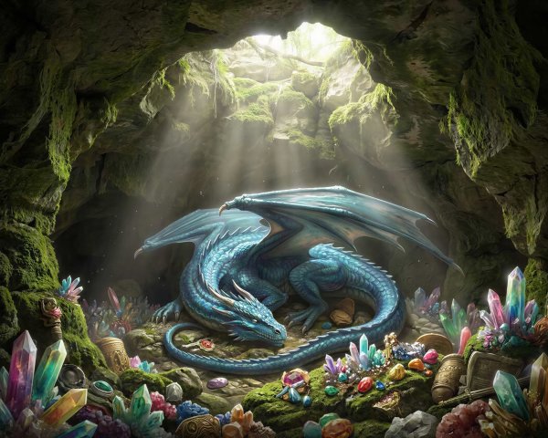 Majestic Blue Dragon in Ethereal Crystal Cave