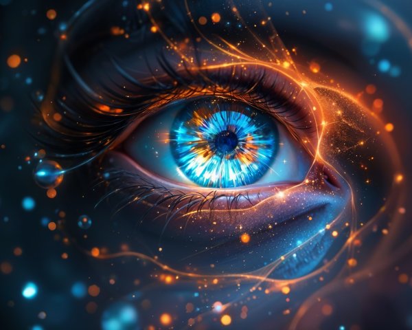 Close-Up of a Cosmic Human Eye with Vibrant Colors