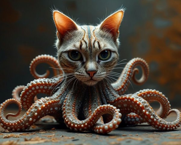 Whimsical Cat-Octopus Creature with Striped Features