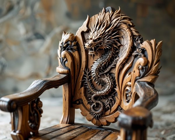 Intricately Carved Wooden Chair with Dragon Motif