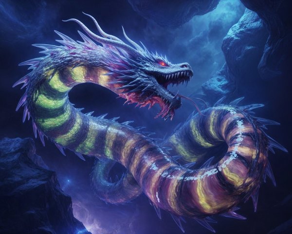 Dragon-like Serpent in a Mystical Cavern