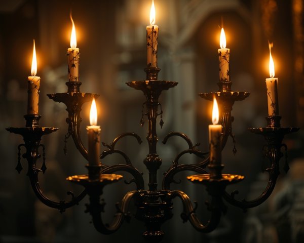 Ornate candelabrum with seven flickering candles