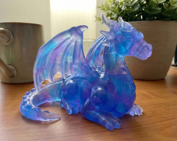 Lavender-Purple and Light Blue Glass Dragon Figurine