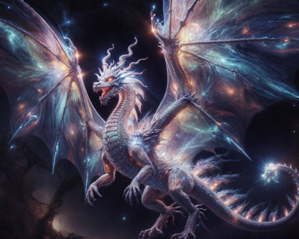 Majestic dragon soaring through a cosmic starry sky