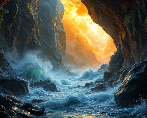 Dramatic Coastal Scene in a Rocky Cavern