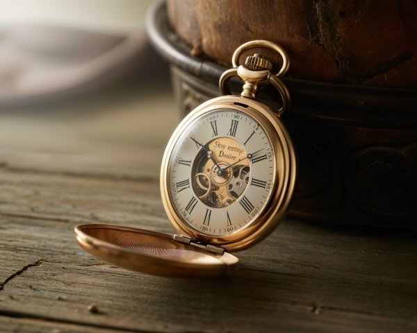 Vintage Gold Pocket Watch on Rustic Wooden Surface