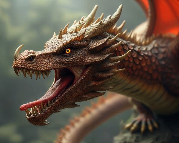Fierce Dragon in Misty Forest with Jagged Scales