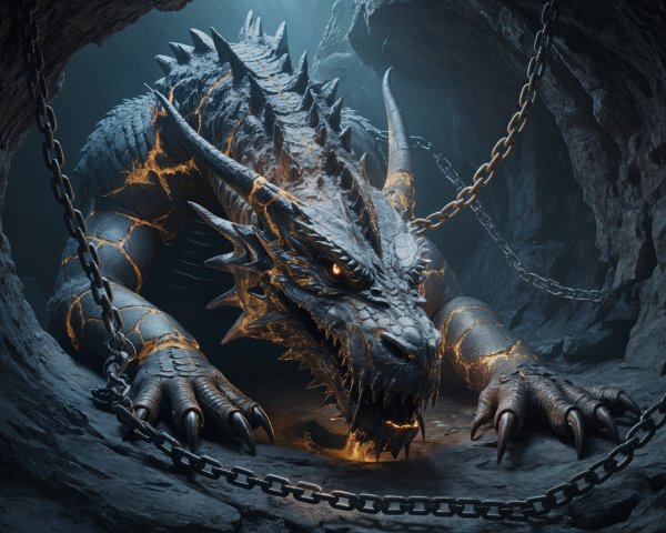 Majestic Dragon with Glowing Scales in Dark Cave