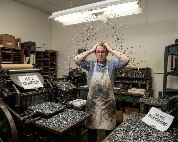 Man in Workshop Surrounded by Flying Metallic Objects