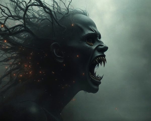 Dark Haunting Figure with Eerie Atmosphere and Mist