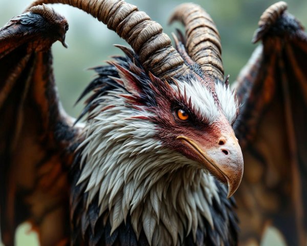 Majestic Dragon-Bird Creature with Intricate Features