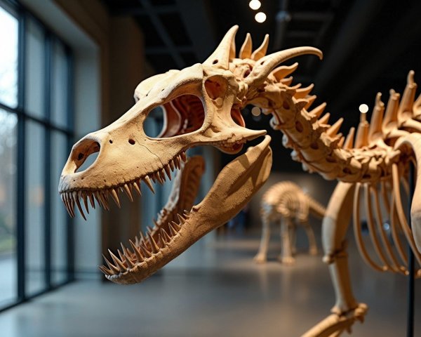 Dinosaur Skeleton Display in Modern Exhibit Setting
