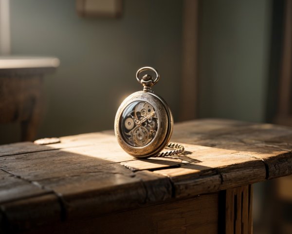 Vintage Silver Pocket Watch on Weathered Wooden Table