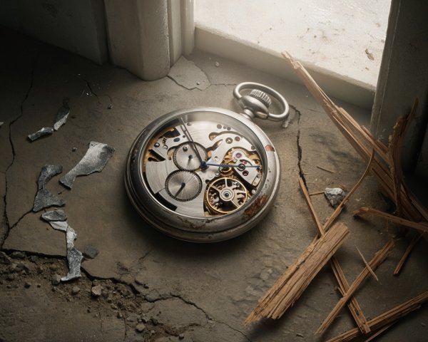 Vintage Pocket Watch on Cracked Dusty Floor