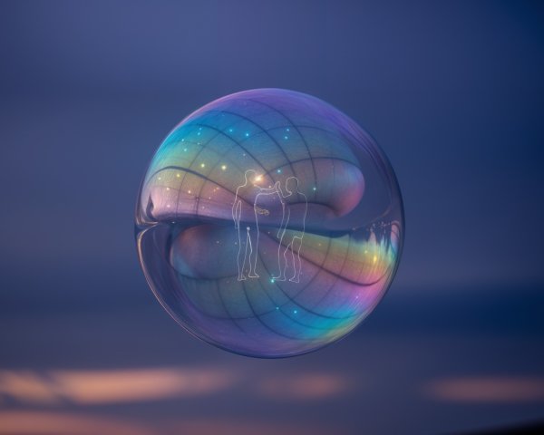 Delicate Soap Bubble with Colorful Reflections and Figures