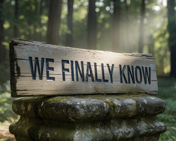 Weathered Wooden Sign in Serene Forest Setting