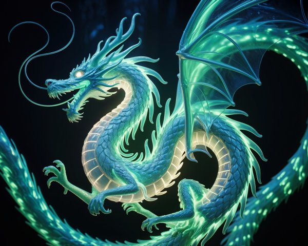 Majestic dragon with translucent teal and blue scales