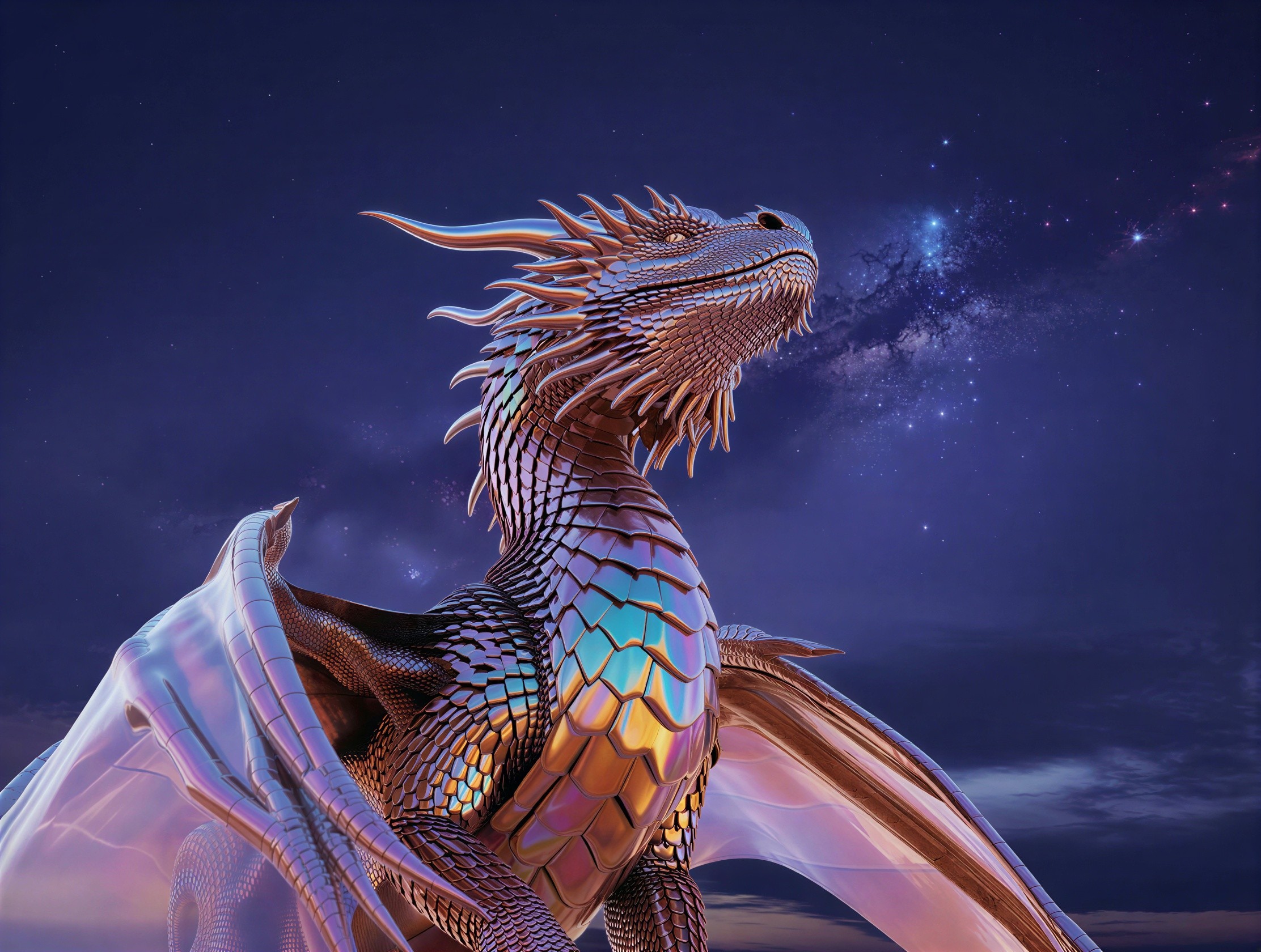 Iridescent Dragon with Shiny Scales and Wings