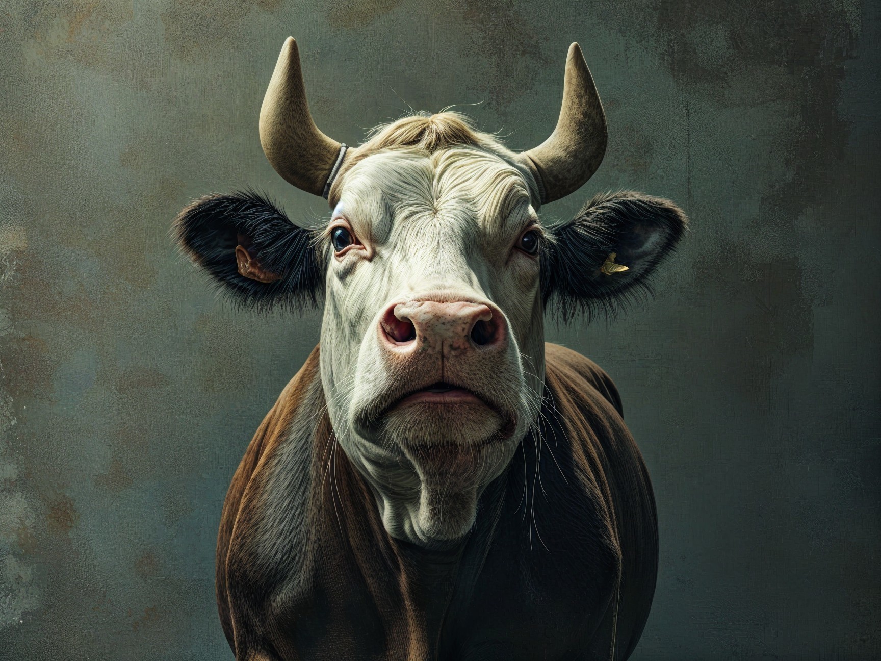 Close-Up of a Cow's Face with Distinct Features