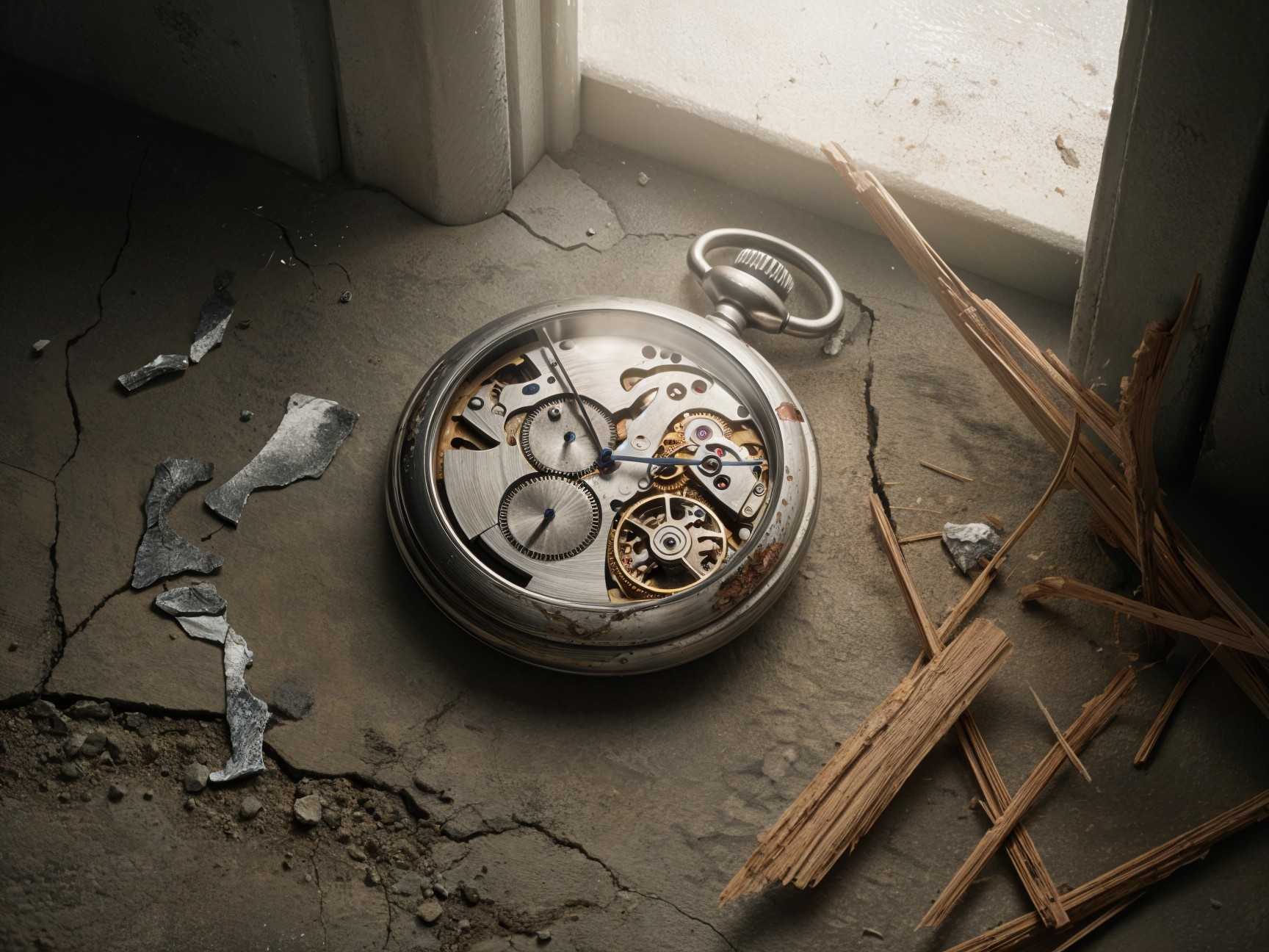 Vintage Pocket Watch on Cracked Dusty Floor