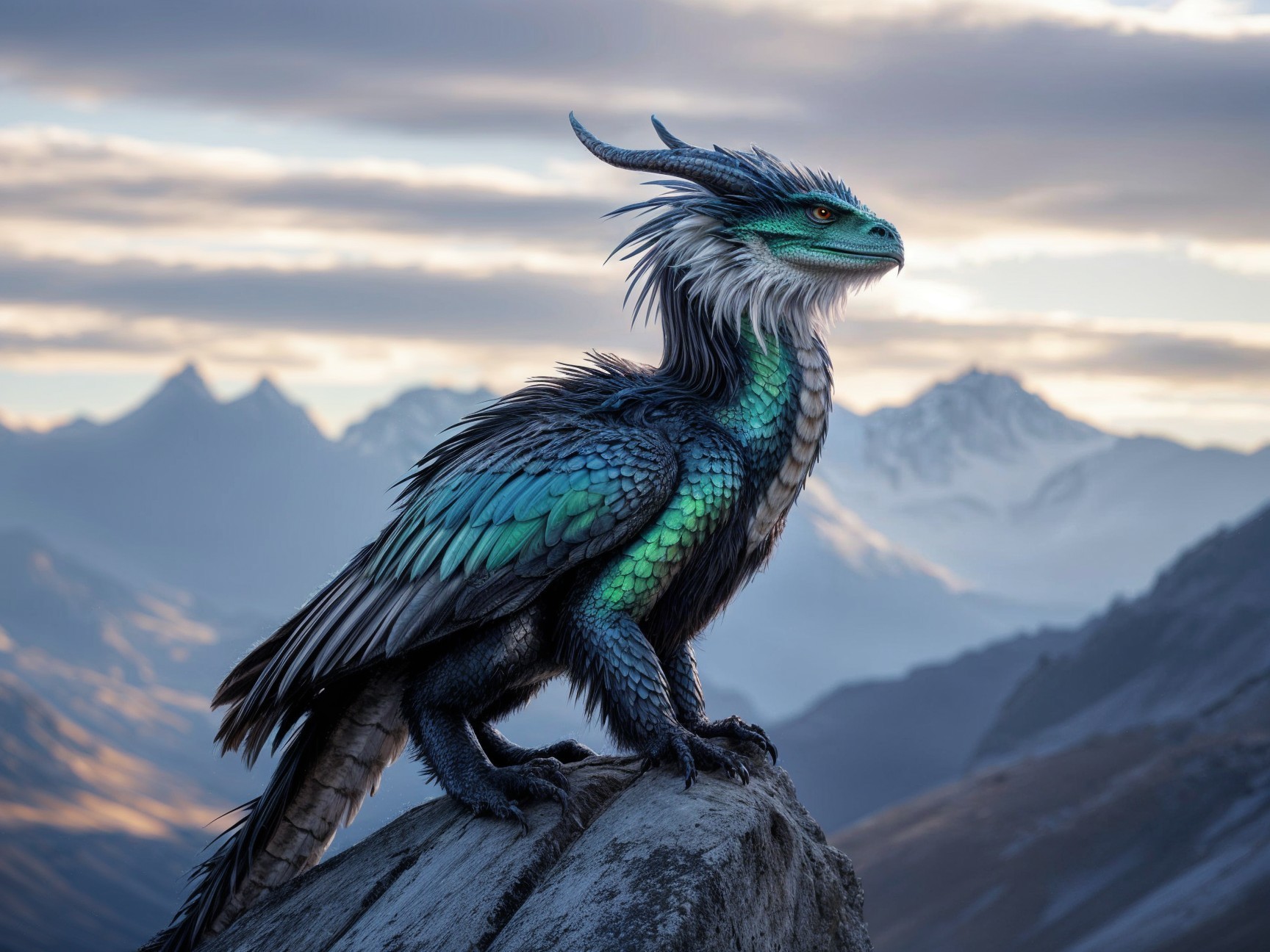 Majestic dragon on rugged rock with scenic backdrop
