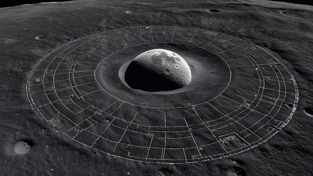 Surreal Lunar Landscape with Geometric Structures