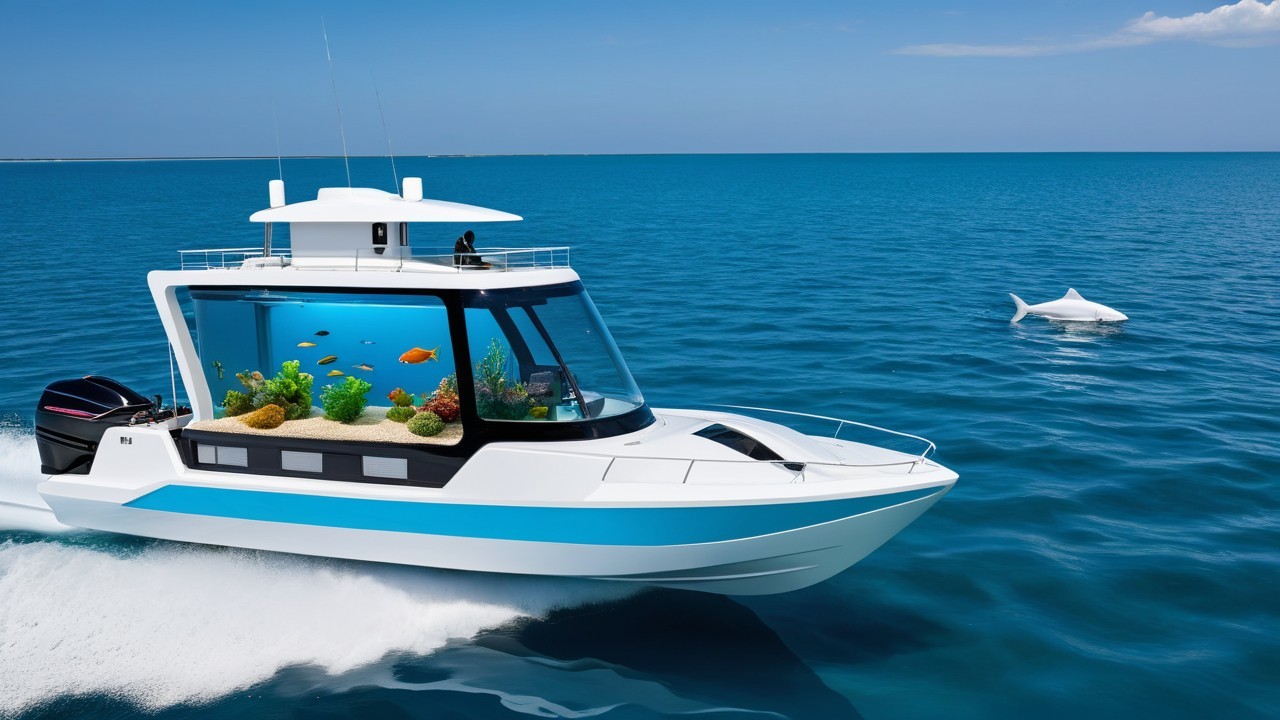 Luxury Boat with Aquarium in Turquoise Waters