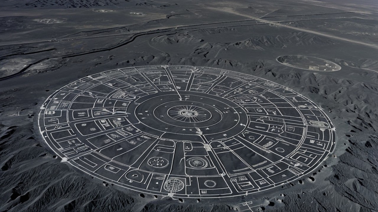 Geometric Desert Landscape with Circular Patterns