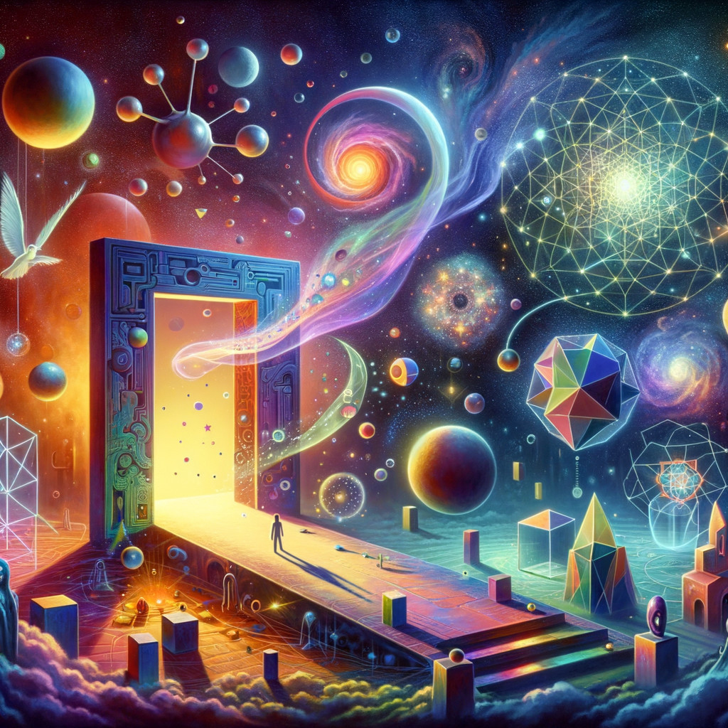 Surreal Cosmic Scene Through Ornate Doorway