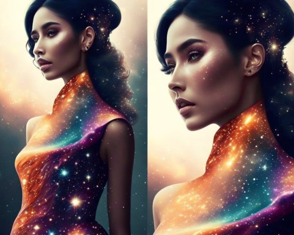 Portrait of a Woman in Cosmic-Patterned Dress