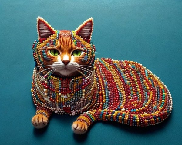 Colorful Bead Cat Figure with Intricate Patterns