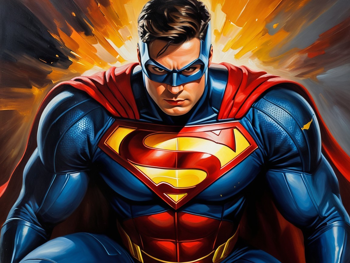 Superhero in Blue and Red Suit with Yellow Symbol