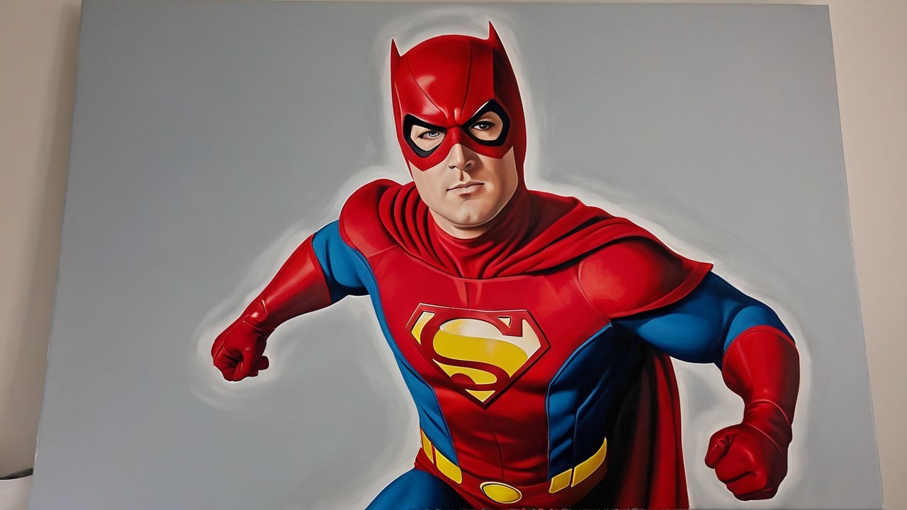 Heroic Figure in Bright Red and Blue Superhero Costume