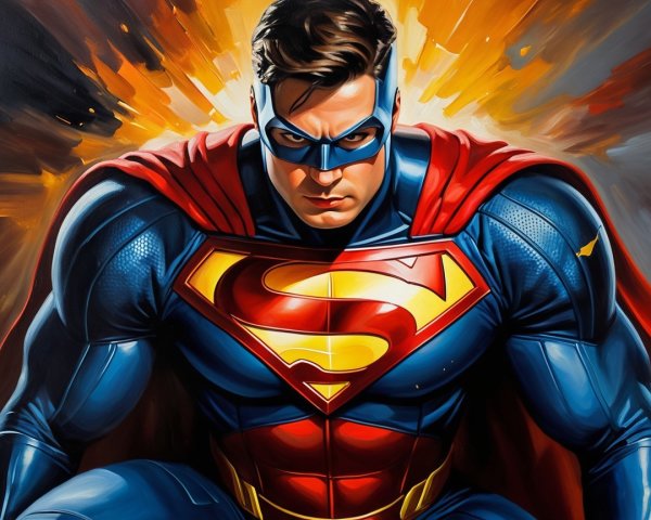 Superhero in Blue and Red Suit with Yellow Symbol