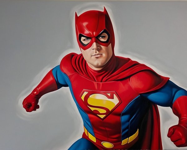 Heroic Figure in Bright Red and Blue Superhero Costume