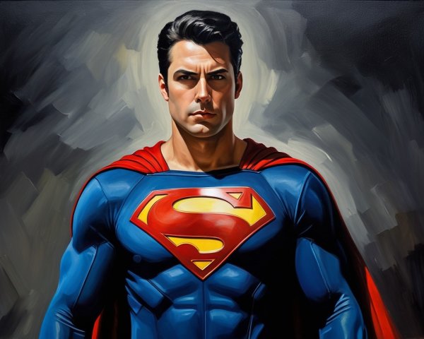 Superman in Blue and Red Suit with Abstract Background