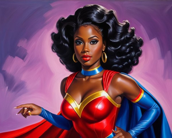 Superheroine in Vibrant Costume with Bold Accessories