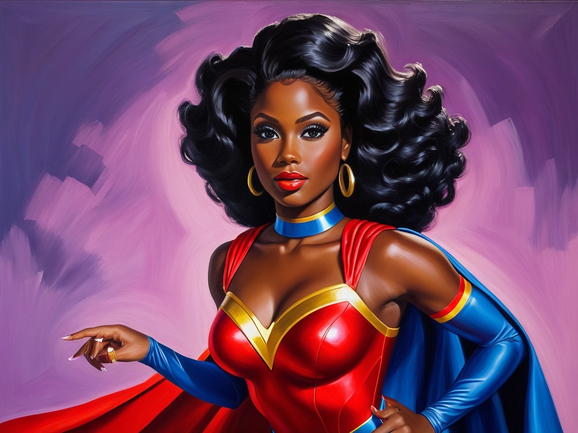 Superheroine in Vibrant Costume with Bold Accessories